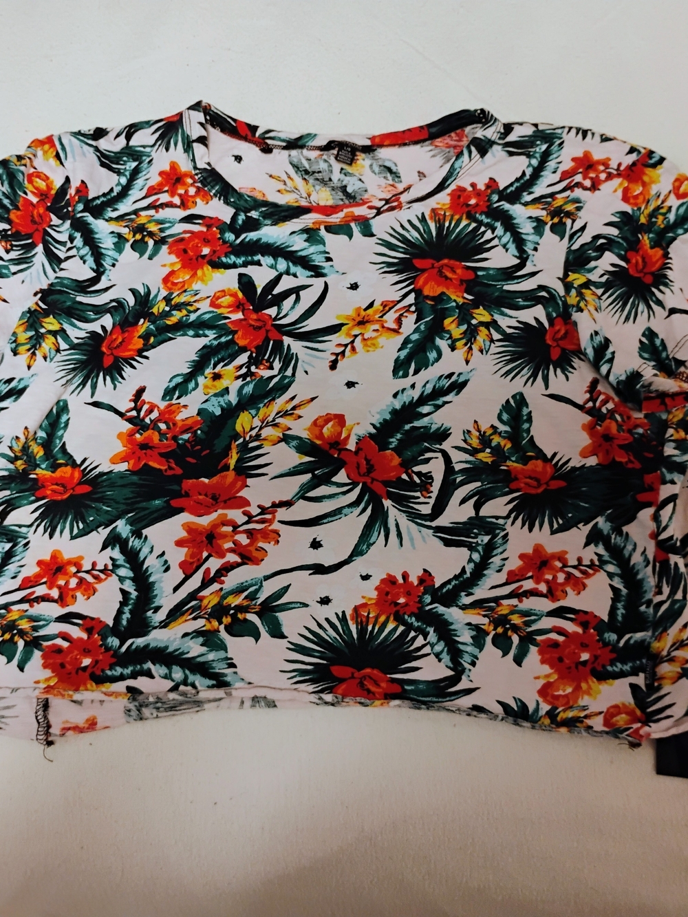 Floral Tropical Short Sleeve Top - Pink with Orange & Green